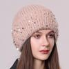 Chapeau Tricoté en Fourrure de Lapin à Paillettes Hiver Chaud Chapeau en Laine Mode Protection d'Oreilles pour Femmes Chapeau Pull