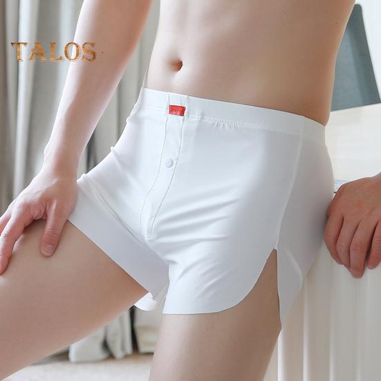 Boxer da uomo, slip in seta di ghiaccio, mutandine sottili senza cuciture, elastiche a vita media, convesse, a tinta unita, con spacchi