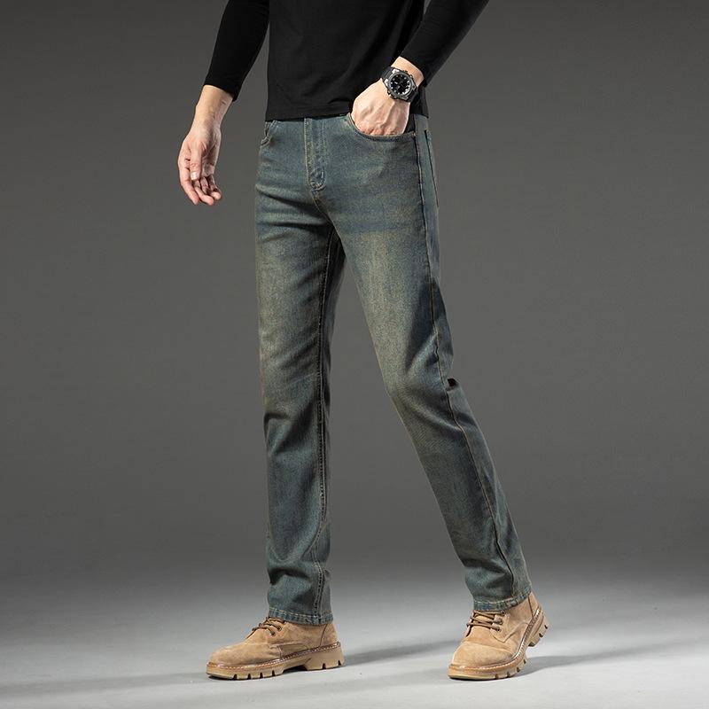 Slim straight leg trousers jeans men's slim straight leg youth black gray large size casual stretch trendy men's pants