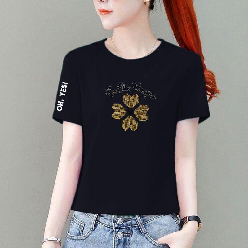 Women's White Pure Cotton Short Sleeve T-Shirt, Korean Style, Loose Fit, Petite High Waist, Versatile Fashion Top
