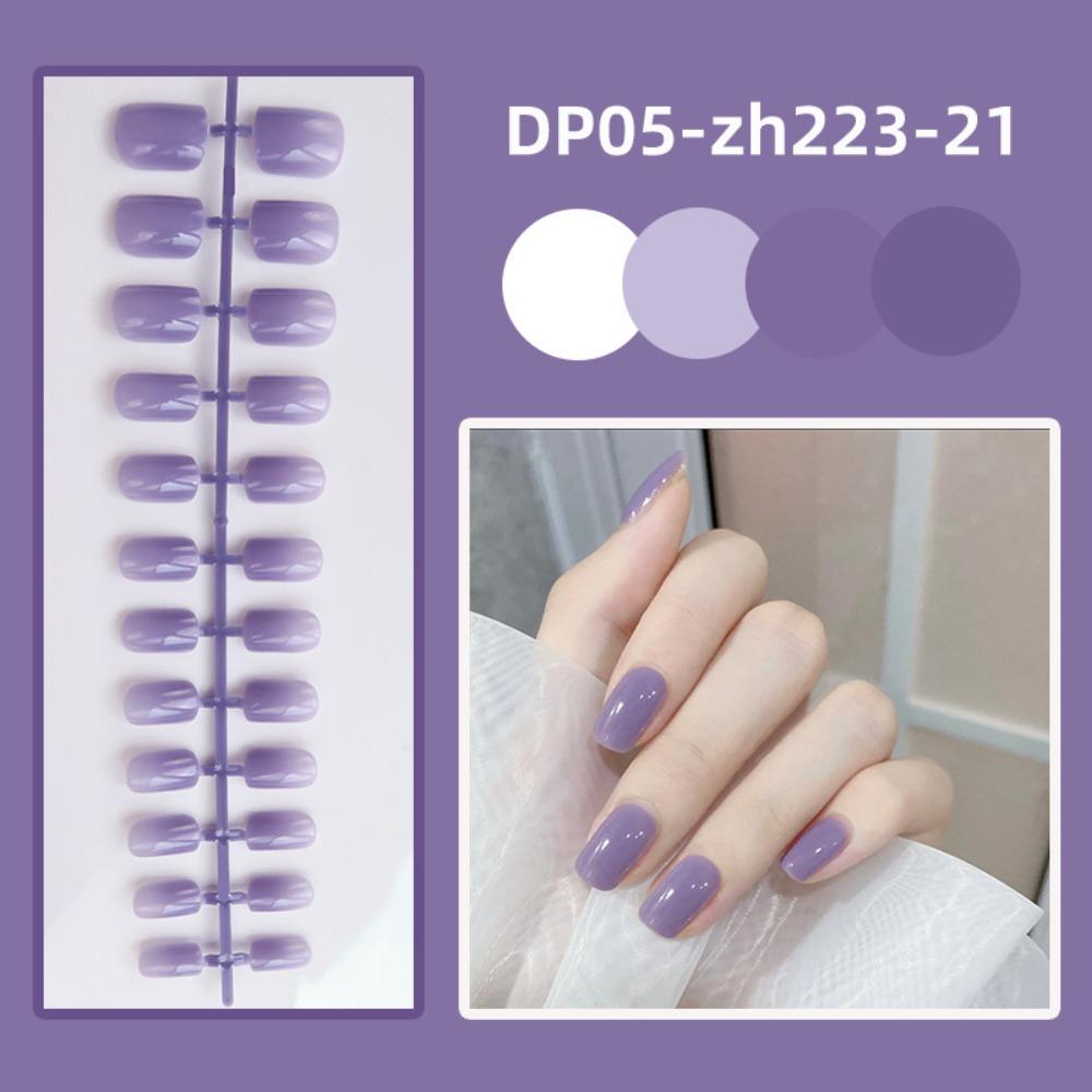 24pcs Detachable Short Square Head False Nails Solid Color Nail Tips New Press False Nails  Women