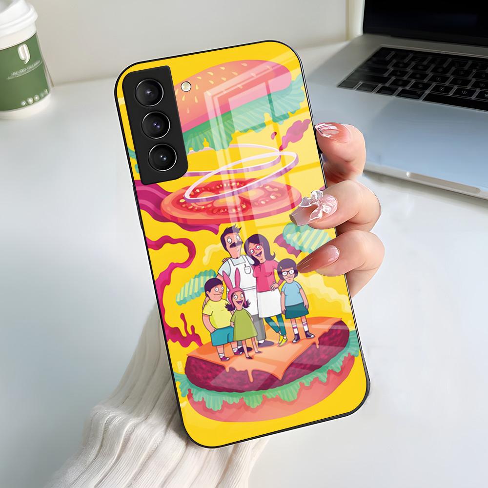 Coque de téléphone B-Bobs B-Burgers Pour Samsung S26 S25 S24 FE S23 S22 S21 Plus S20 Ultra Note20Ultra Couvercle en Verre Noir