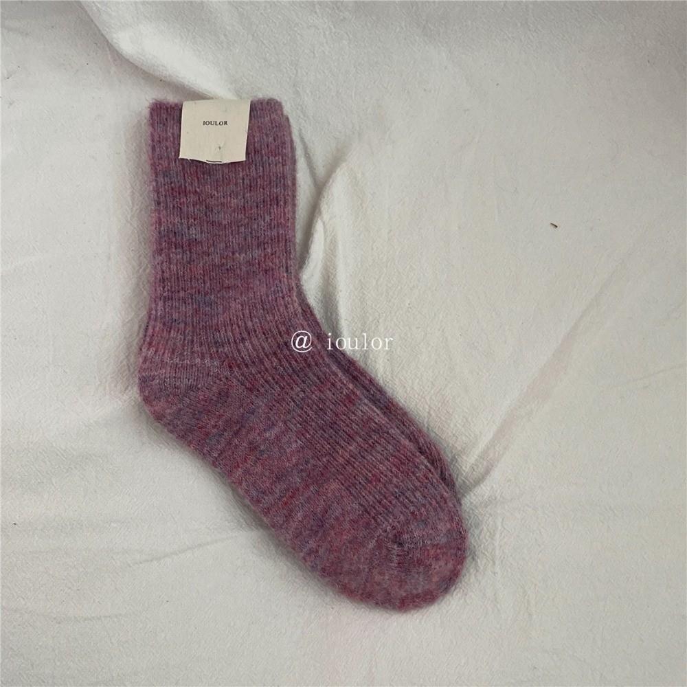 Solid Color Thick Wool Socks Double Needle Crew Socks Warm Merino Wool Socks  For Women