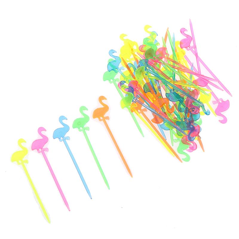 Party Supplies 50 Pcs Flamingo Food Picks Buffet Cupcake Fruit Fork Cake Dessert Salad Sticks Cocktail Toothpick Skewer Decor