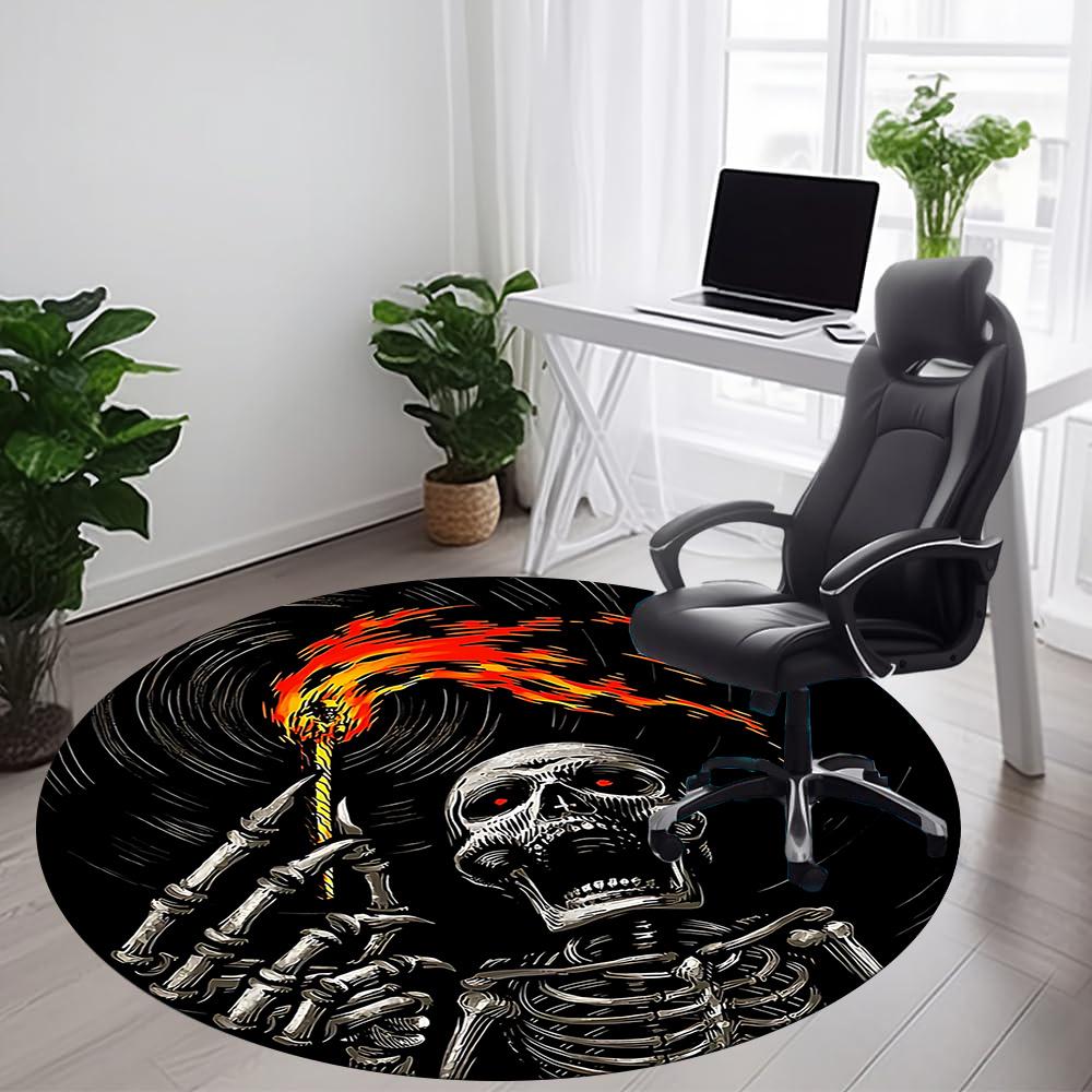 1pc SkeleFlame Office Round Area Rug, Indoor Mat Suitable ForOffice, Under Office Chairs Bedroom Living Room Home Decor, Room Deco q113