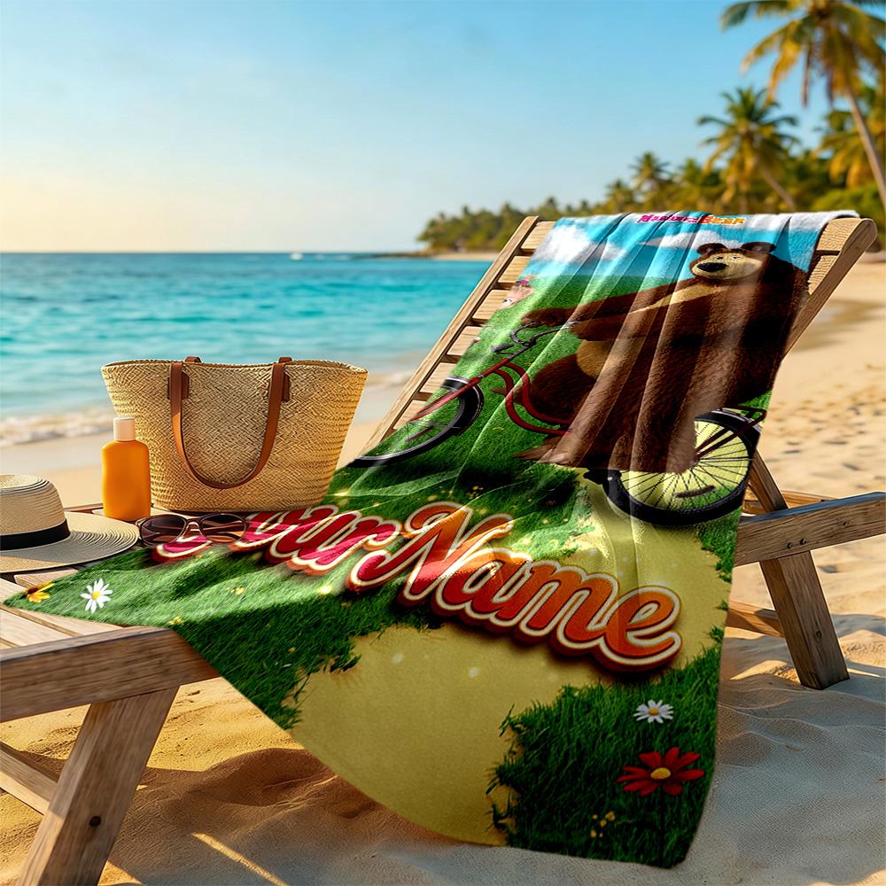 Masha Bear Customizable Name Beach Towel Super Soft Microfiber Quickdry Fabric Portable for SwimmingBeachCamping Travel Beach AccessoriesGym