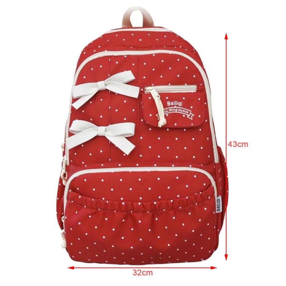 New Polka Dot Bow Girls Backpack Large-capacity Anti-theft Student Schoolbag Nylon Multi-compartment Travel Computer Backpack