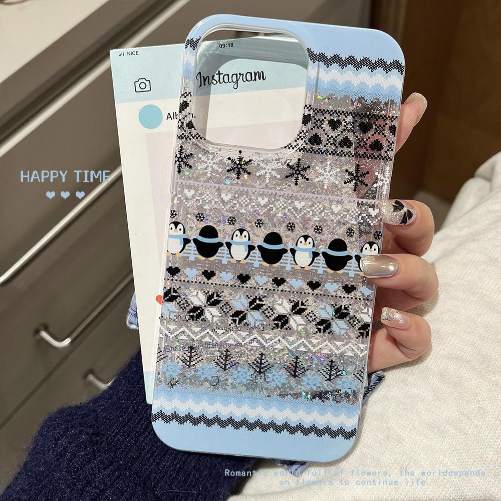 

Клей Блестящая Пудра Пингвин Подходит для Защитного Чехла Apple 16promax Чехол для Мобильного Телефона IPhone 15 1314 Мягкий Чехол Apple 17PROMAX