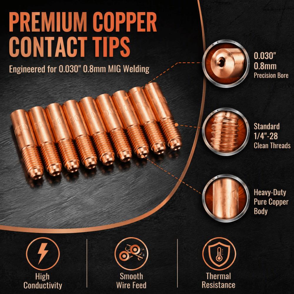 10pcs 0.024 Inch Diameter MIG Welding Contact Tips Copper Contact Tips  For MIG Welding Torch