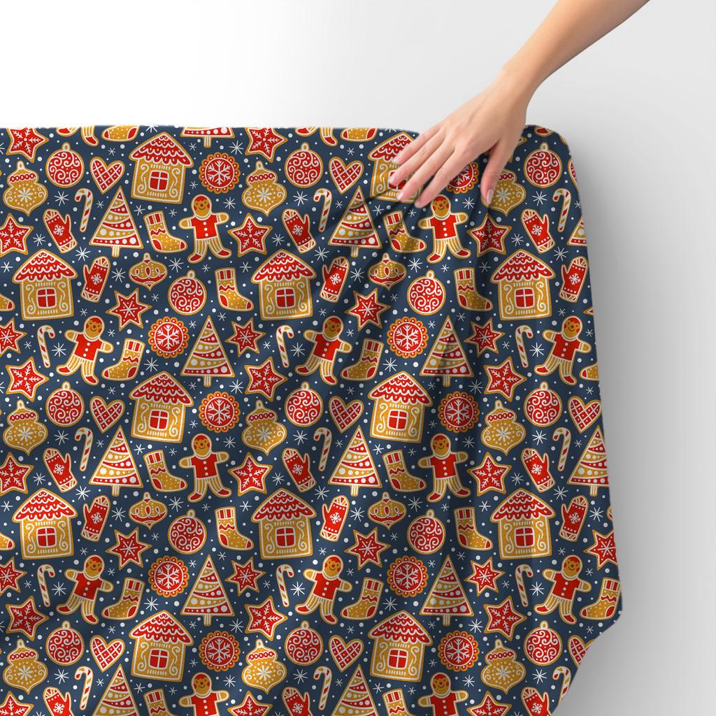 Royal Samt Stoff Polyester Zum Nähen - Motiv Weihnachtslebkuchen