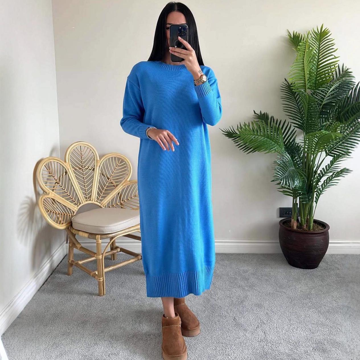 2025 Fall European & American Women s Casual Loose Knit Long Sleeve Maxi Dress XXL