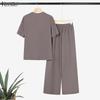 ZANZEA Women Short Sleeve Cardigan Blouse and Pants Casual Two Piece Suit Sets