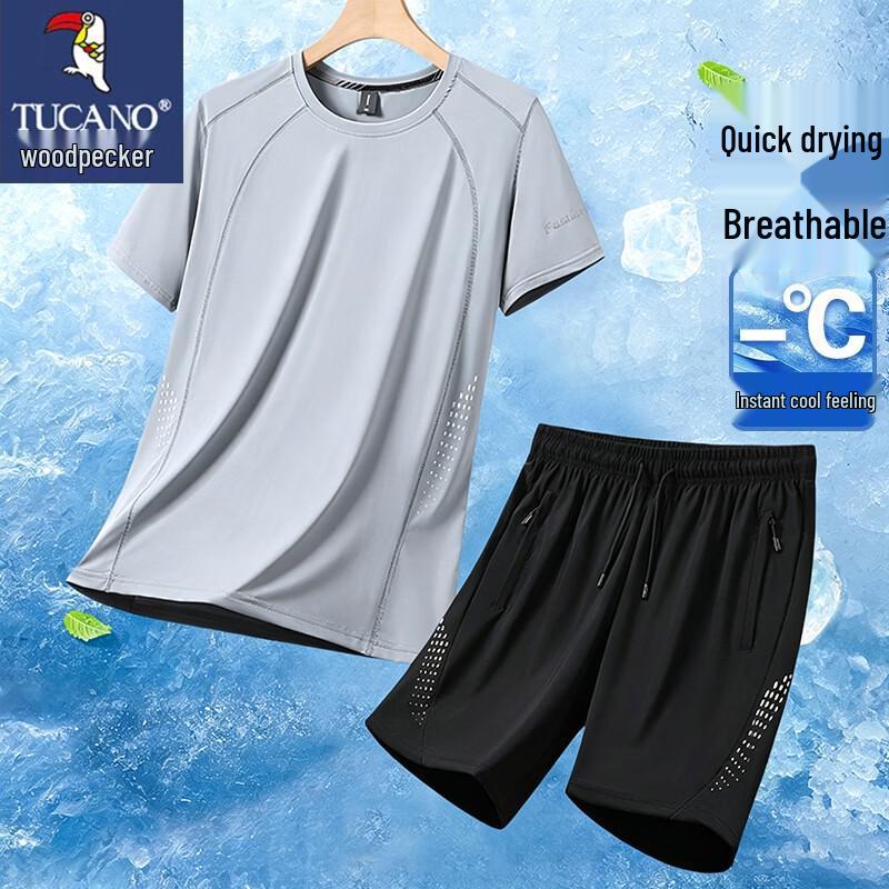 Tucano Men s Quick-Dry Loose-Fit Short Sleeve  Shorts Set 7XL