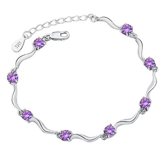 Women Faux Silver Crystal Bamboo Chain Bracelet Fashion Jewelry