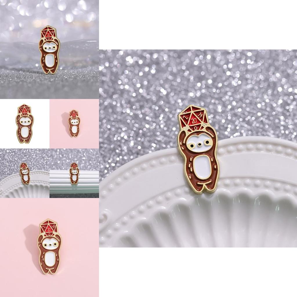 Adorable Japanese Anime Metal Brooch Featuring Cartoon Animal Weasel With Dice In Glossy Finish