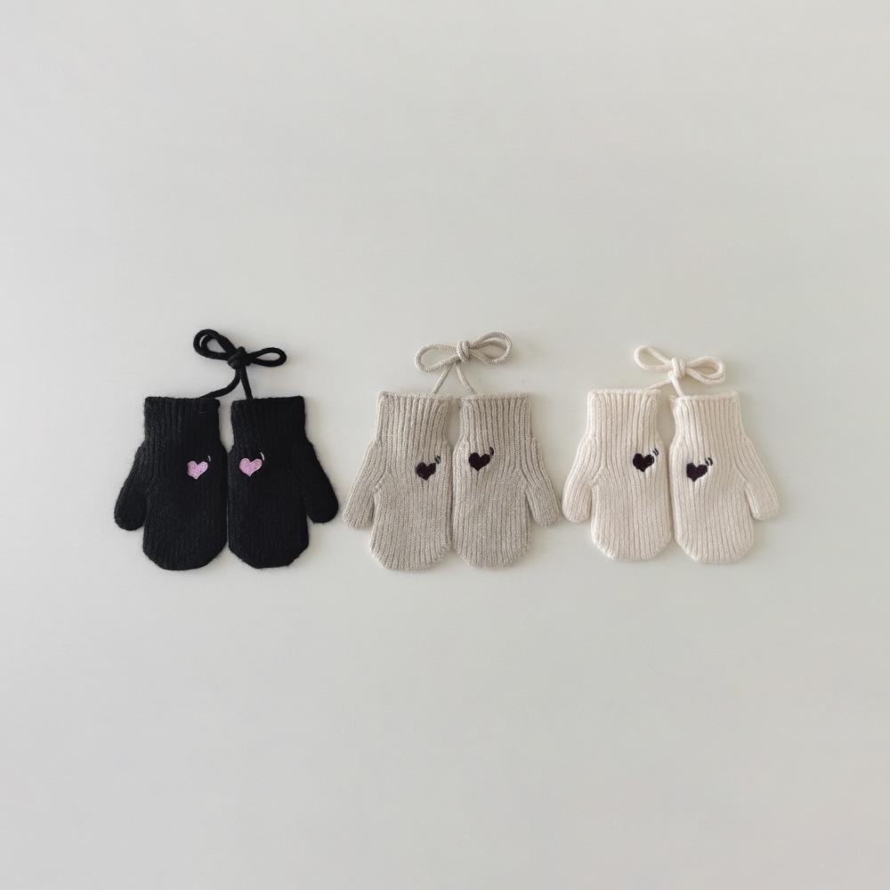 Korean Children's Gloves Autumn Winter New Solid Color Simple Warm Bag Finger Neck Baby Gloves Kids Mittens Accessories