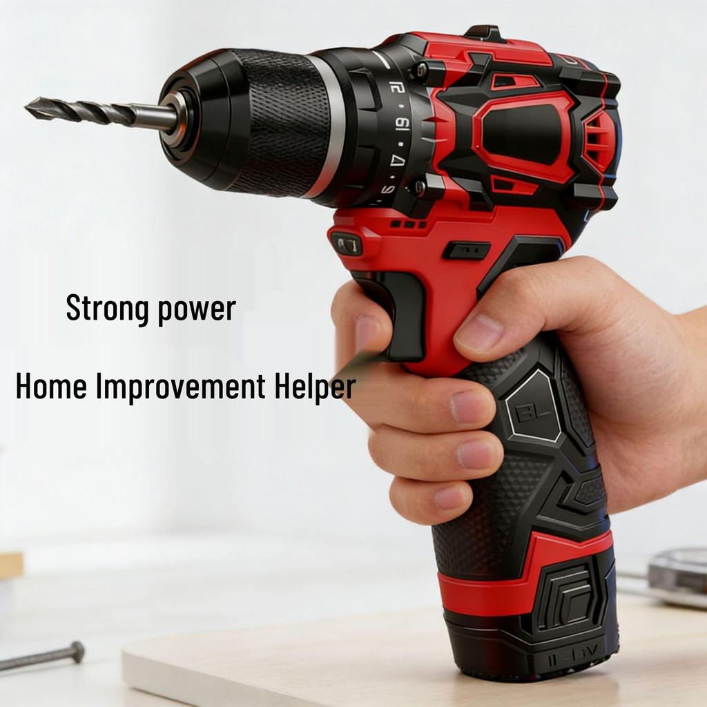 Rechargeable Lithium Battery Electric Drill and Screwdriver Set for Household and Concrete Drilling.