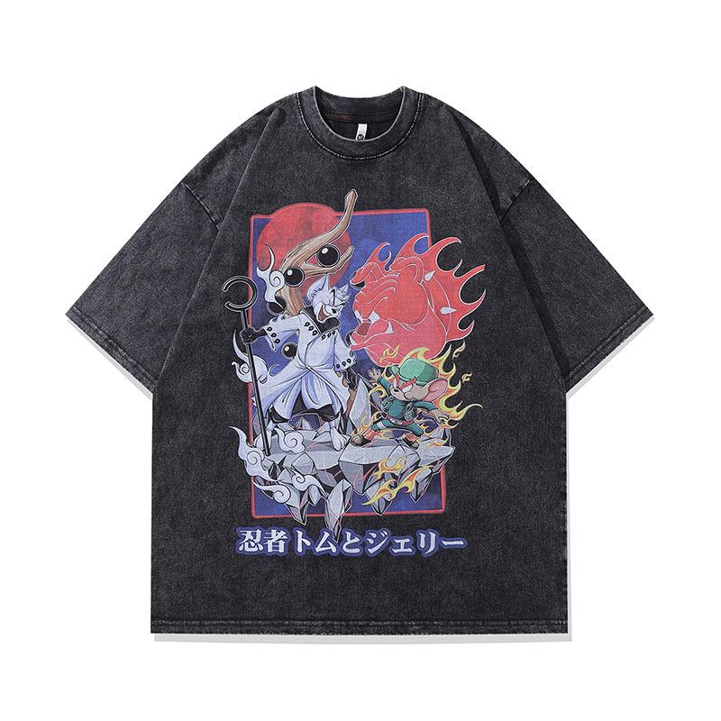 American Hip Hop Retro Spoof Fun Printed Short-Sleeved T-Shirt Men'S And Women'S Street Trendy Brand Lazy Half-Sleeved Tee Shirt