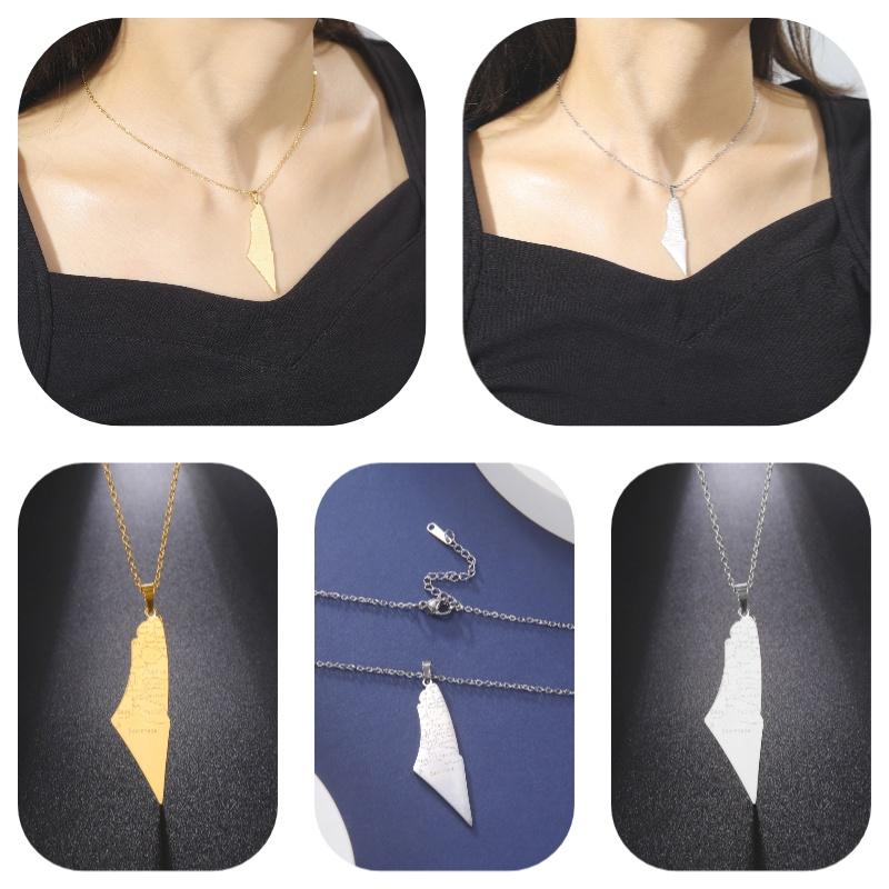 Stilvolle lasergravierte Israel-Karten-Anhänger-Halskette aus 304 Edelstahl