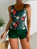 2025 Floral Two Piece Tankini Women Printed Swimwear Female Drawstring Swimsuit Bathers Bathing Swimming Suit Beachwear Summer