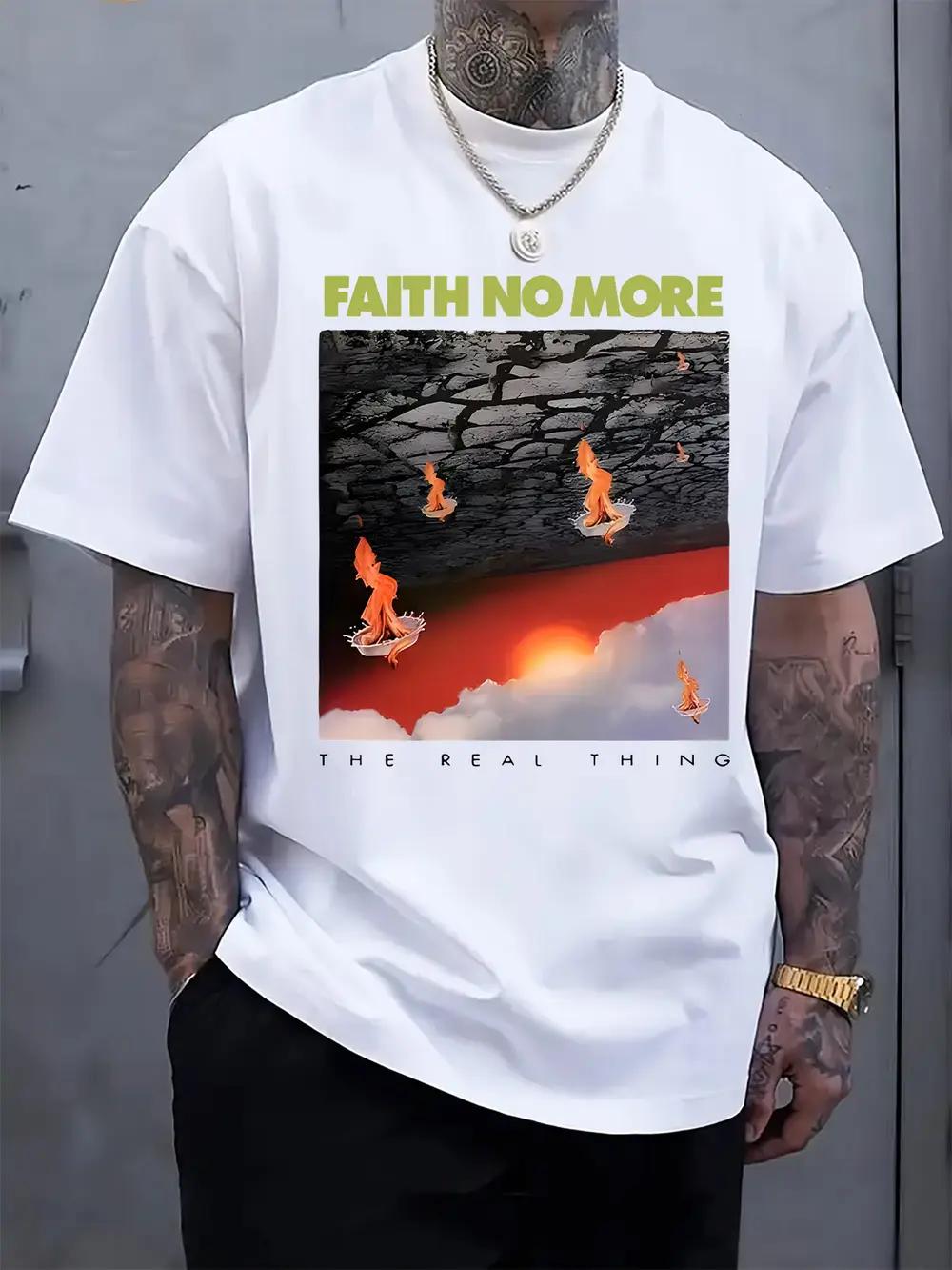 

Faith No More The Real Thing Album Cover Graphic T-shirt - Regular Fit Casual Short Sleeve Tee with Vibrant Flames & Clouds Print S