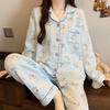 Air cotton pajamas women's autumn and winter long sleeves thickened interlayer warm stars cat student loungewear real shot