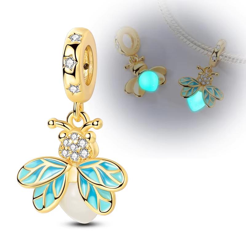 Original Copper Charm Beads Glowing Luminous Firefly Butterfly Pendant Fit Bracelet Charm Making Jewelry