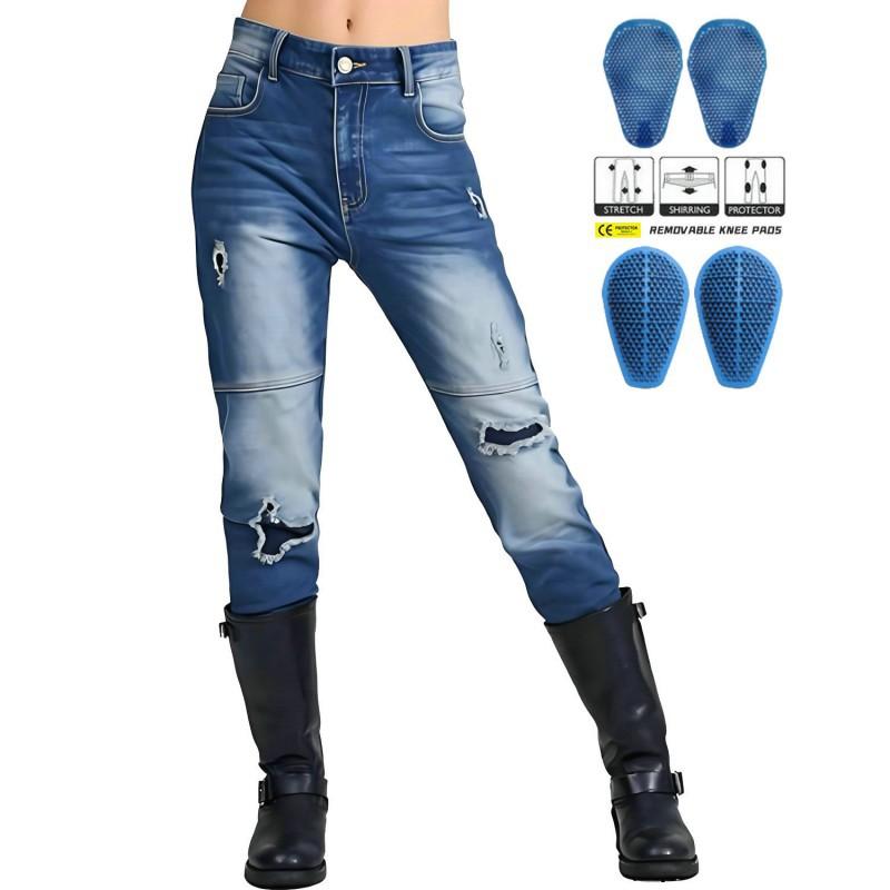 

Winx Wheels Motorcycle Riding Pants Washed Old Broken Holes Female Knight Retro Jeans M