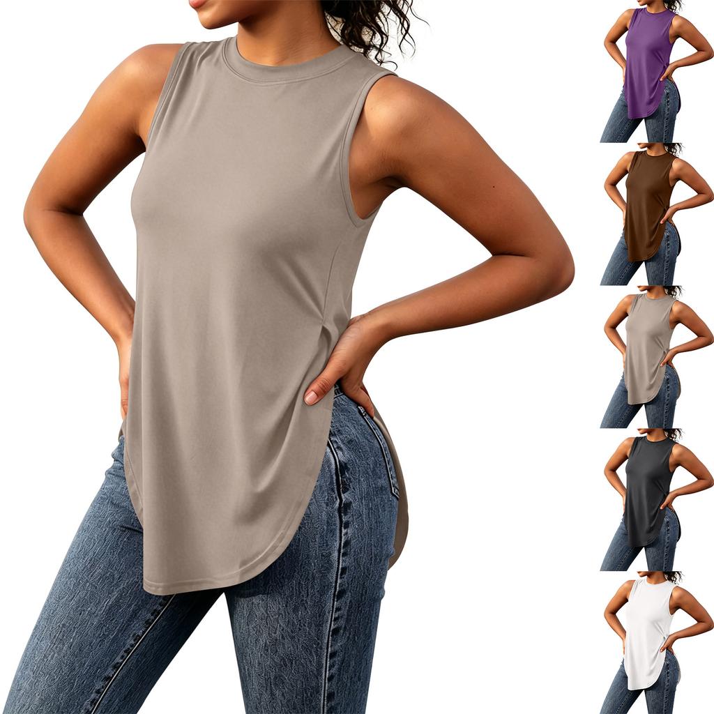 Sleeveless Workout Tank Top for Women Lightweight Athletic Gym Running Fitness Training Yoga Vest with Rounded Hem and Relaxed Fit