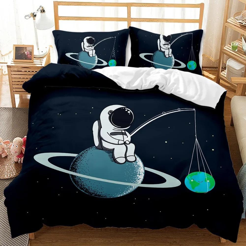 Astronaut Duvet Cover Set, Space Bedding Set for Kids Boys, Sky Galaxy Themed Comforter Cover, QueenKingTwin Size Quilt Cover
