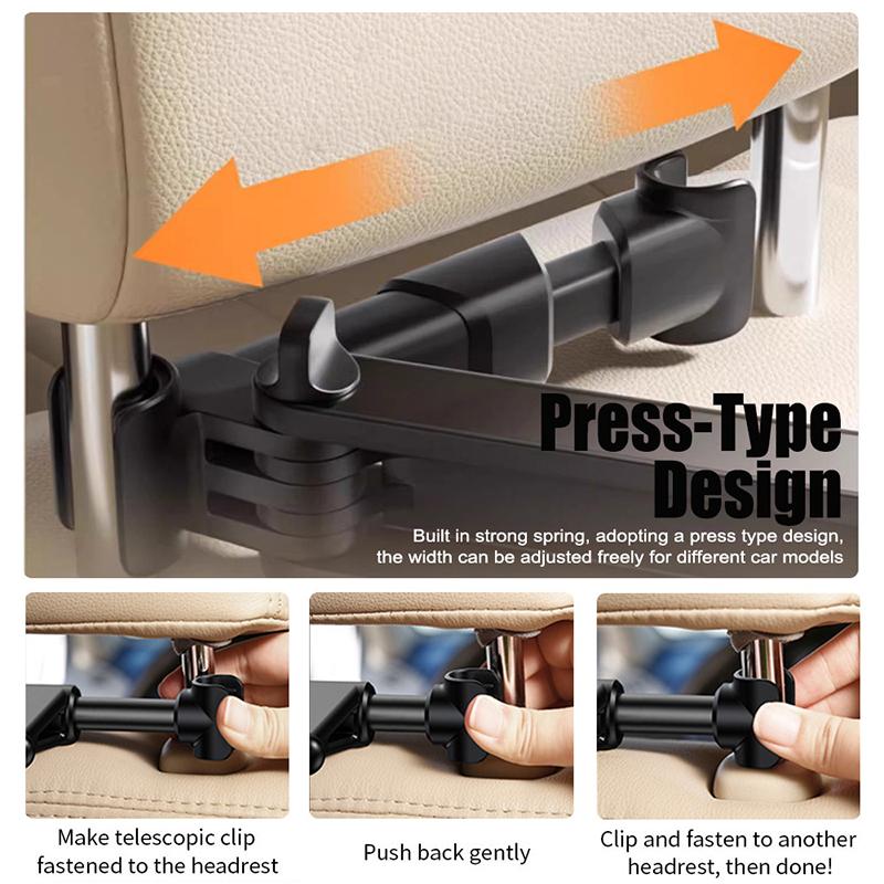 Adjustable Headrest Tablet Mount for Cars 360 Rotation Back Seat Holder for Travel Children and Passengers