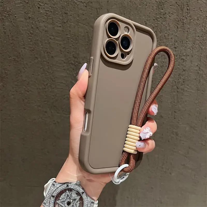 Luxury Candy Color With Lanyard Soft Phone Case For iPhone 17 Air 16 15 14 13 12 11 Pro Max Plus Shockproof Soft Cover