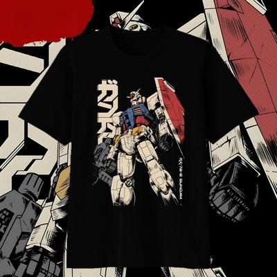 Anime Gundam RX782 Printed Cotton Tshirt Summer Unisexs and Womens Harajuku Clothing Fashion Casual Street Tshirt