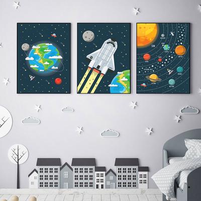 Pepinieră Sistemul Solar Pământ Pânză Pictură Planetă Navetă Spațială Poster de perete și imprimeuri pentru poze pentru dormitor Decor pentru acasă