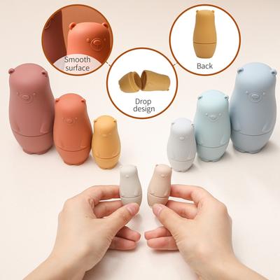 Montessori Silicone Teether Toy Set Cartoon Bear Stackable DIY for Baby Kids Gifts