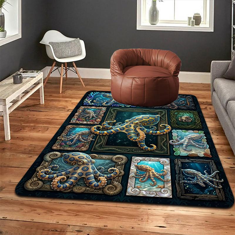 Ocean Octopus Frames Pattern Rug Floor Mat for Living Room or Bedroom Soft and Comfortable Carpet a Gift for Birthday and Holiday.