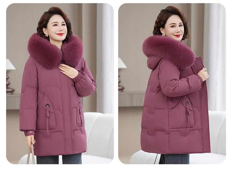 Geacă de iarnă din puf de lungime medie cu guler de blană pentru femei - Elegantă și călduroasă pentru mame de vârstă mijlocie și în vârstă