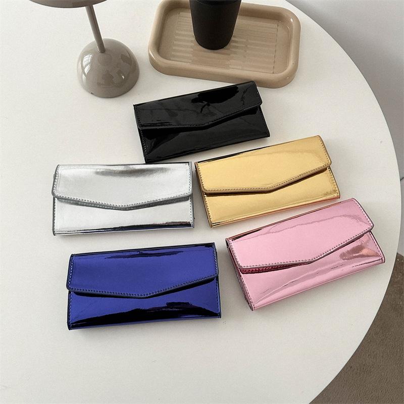Luxurious Triple Flod Long Wallet Women Banquet bag Fashion Shiny PU Leather Multi-Slot Card Holder Females Messenger Cluth Bag