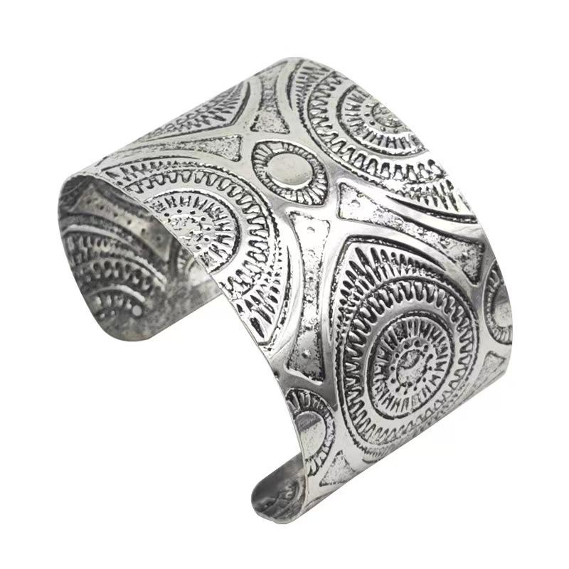 Bohemian Ethnic Style Tibetan Bracelet, High-end Ancient Silver Open Bracelet, Personalized Trendy Cool Arm Ring Jewelry.