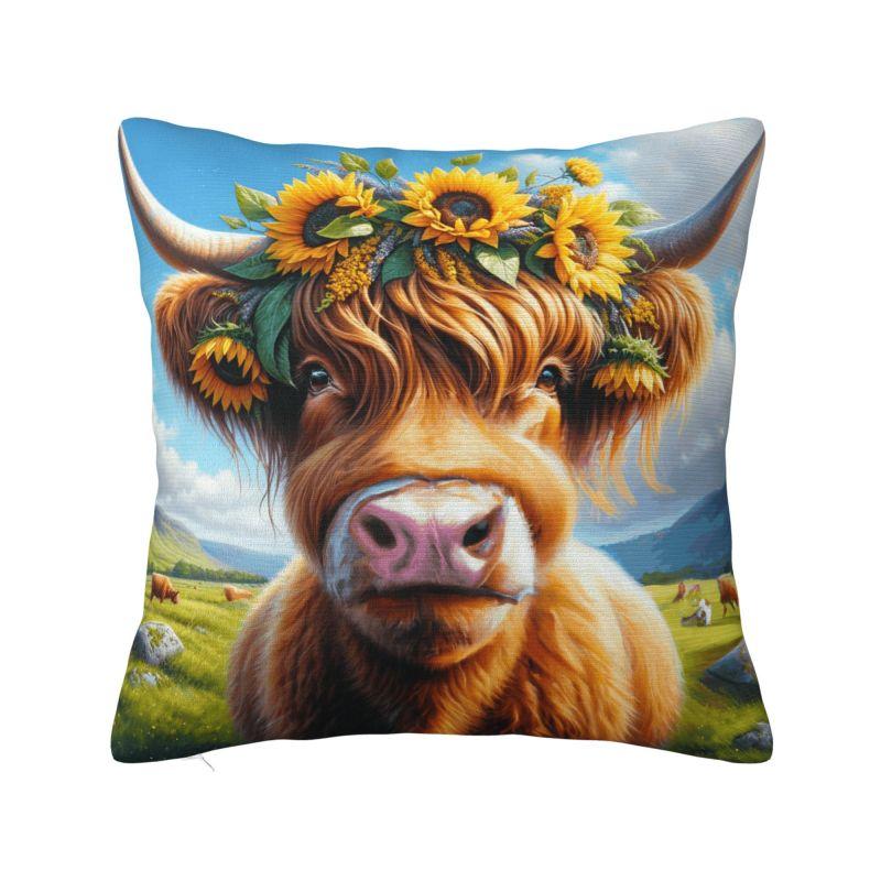 Modern Highland Cow And Flower Throw Pillow Covers Home Decor D Print Sofa Cushion Cover Polyester Soft Pillowslip Dakimakura