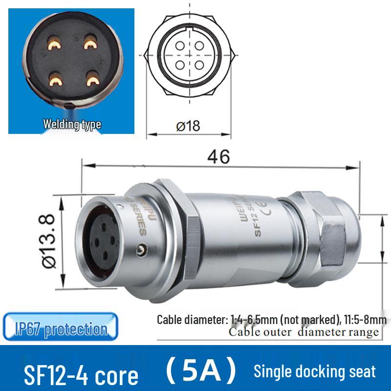 Weipu SF12 Aviation Connector, 2 to 9-Pin Male-Female Straight Pair