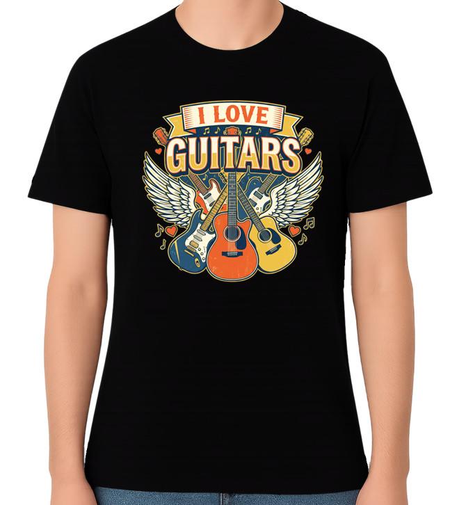 I Love Guitars Graphic Unisex T-Shirt Music Lover Rock Guitar Tee S разноцветный