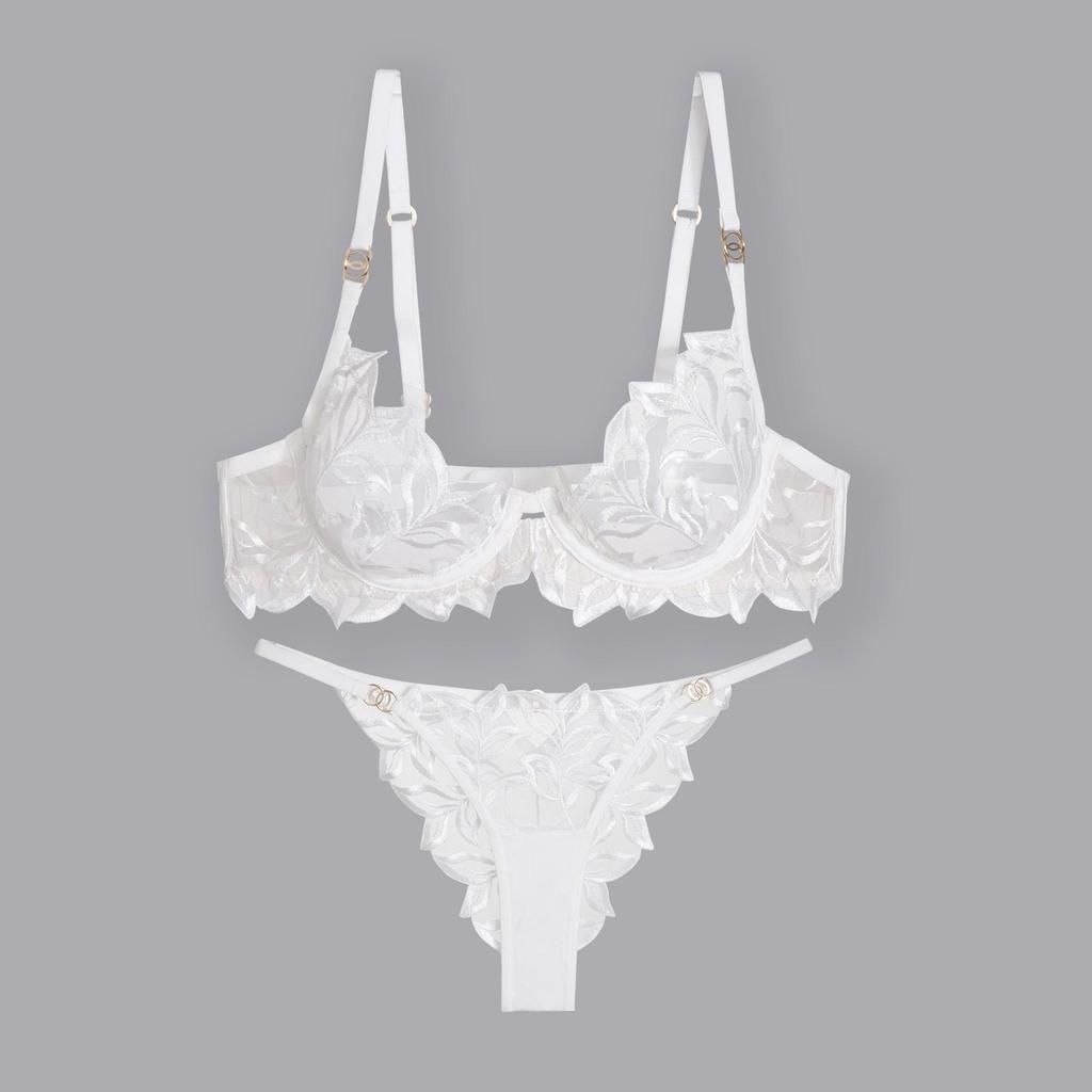 Women's Sexy Lace Bra and Panty Set, Embroidered, Anti-Sag, for Big Breasts