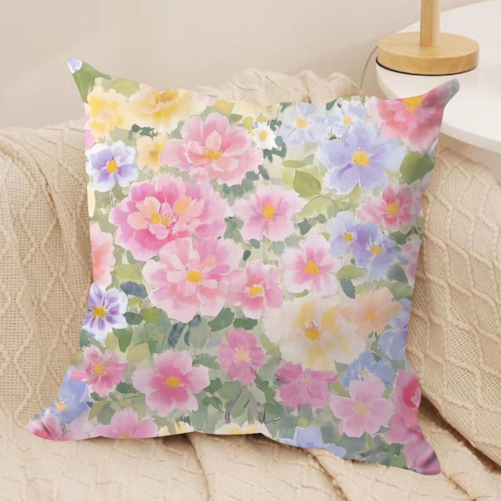 Fresh Floral Print Cushion Cover Short plush Doublesided Print Square Throw Pillow Covers Sofa Home Cushion Decor