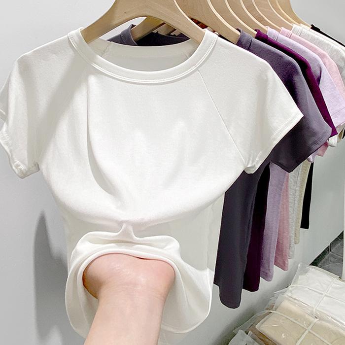 Ladies Summer Short Sleeve Solid Color Bodycon Casual T Shirt Top