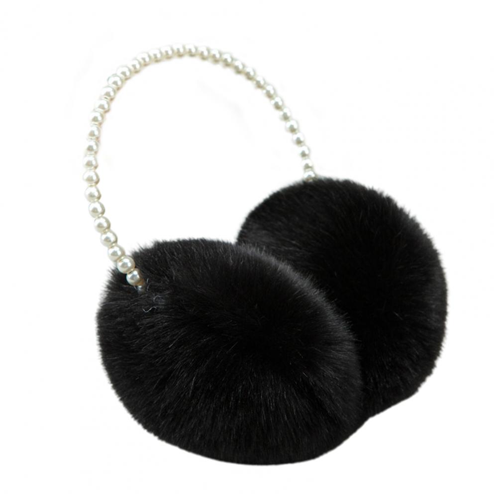 Autumn Winter Women Earmuff  Solid Color Imitation Pearl Decor Faux Rabbit Fur Plush Ear Warmer Non-slip Lightweight Ear Cover