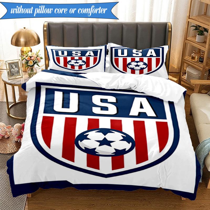 3PCS Usa Soccer Emblem Bedding Set 2D Printing (Includes 1 Duvet Cover + 2 Pillowcases Coreless), Bedroom decor,Fan Gift