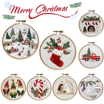 Christmas Cross Stitch Embroidery Kit Includes Embroidery Hoop Embroidery Cloth Threads DIY Embroidery Kit for Beginners Adults