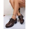 British Style Mid-heel Professional Single Shoe Women's 2025 Autumn New Lace-up Leopard Print Plus-size Retro Leather Shoes