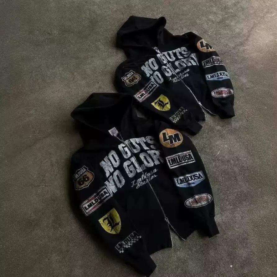 ZYLLO  Harajuku New Fashion Y2K Star Patch Embroidery Oversized Hoodie  Hip-hop Loose Casual Sports Hoodie Street Wear